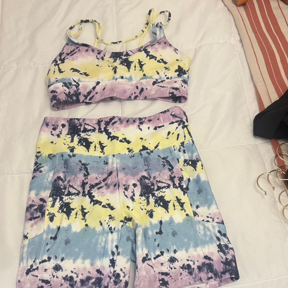 Tie-Dye Sports Bra and Shorts Set